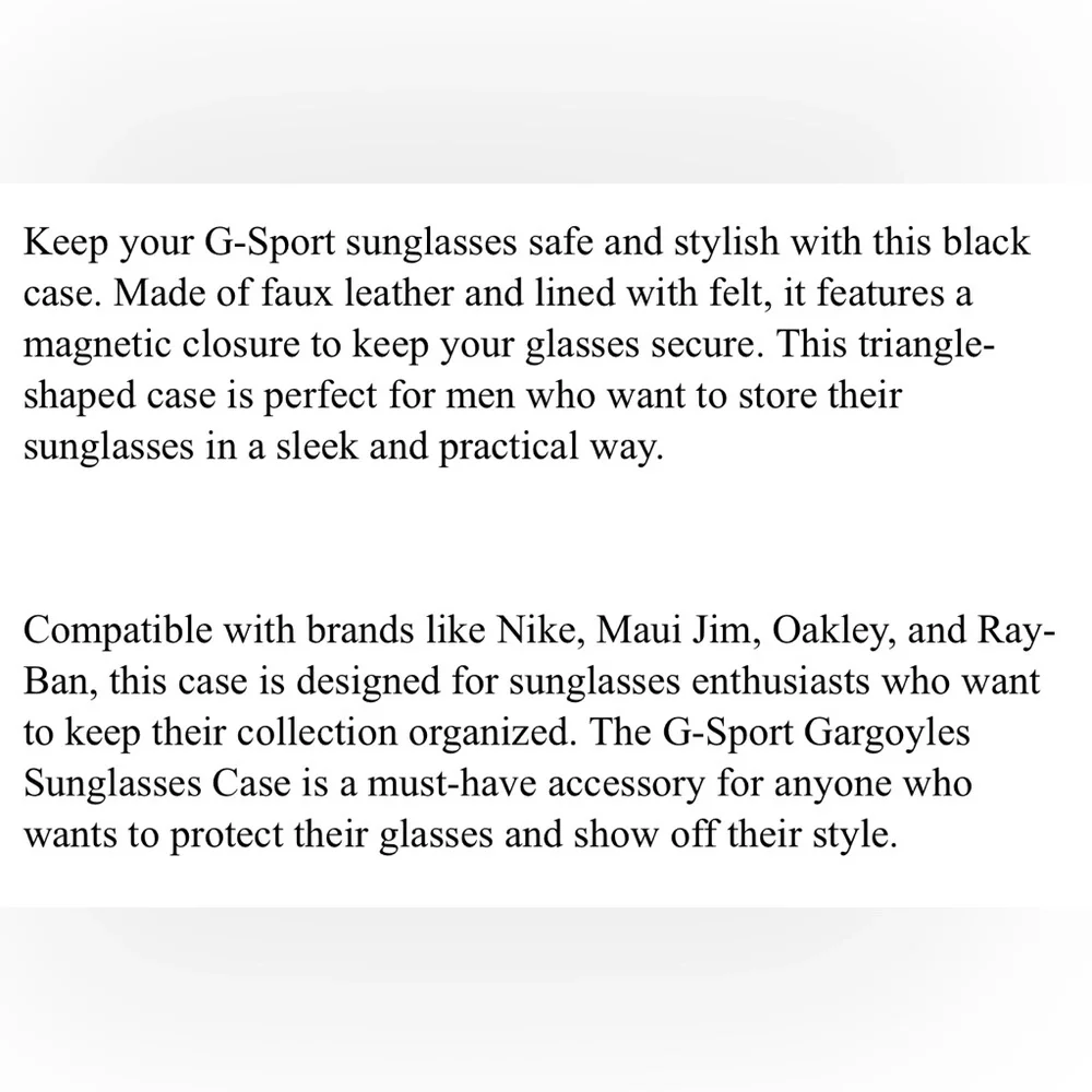 MEN’S G SPORTS GARGOYLES BLACK FAUX LEATHER SUNGLASSES TRIANGULAR HARDSHELL CASE